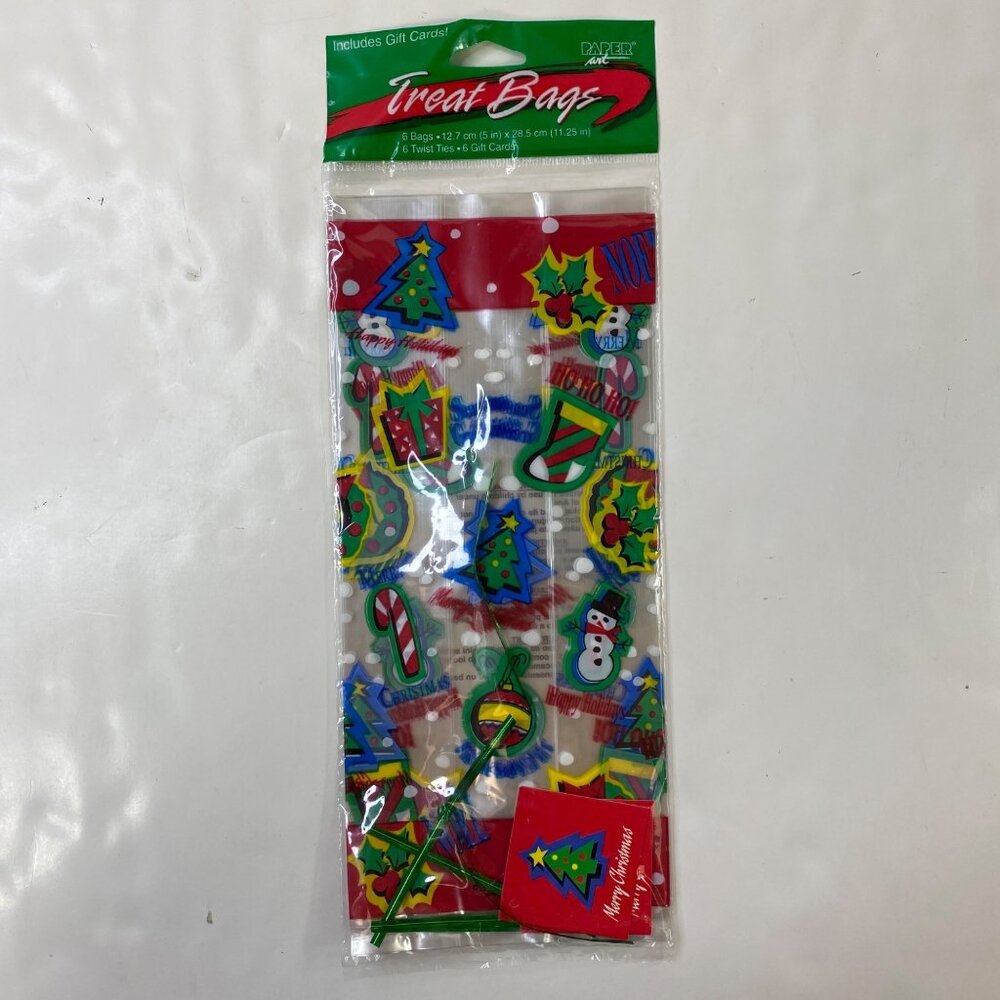 Paper Art Christmas Holiday Treat Bags Gift Cards Twist Ties 6 Count 5" x 11.25"